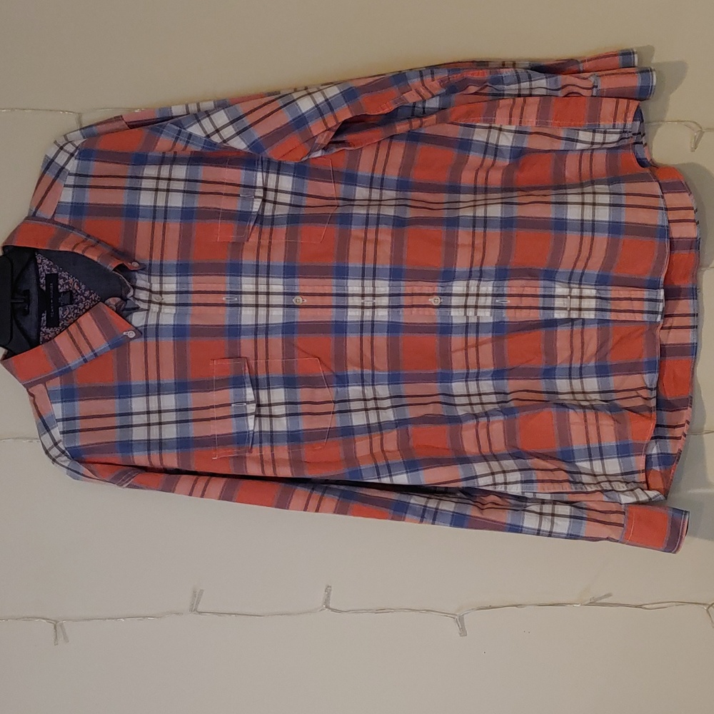 TOMMY HILFIGER Button Down Shirt, Blue/Orange/White, XXL